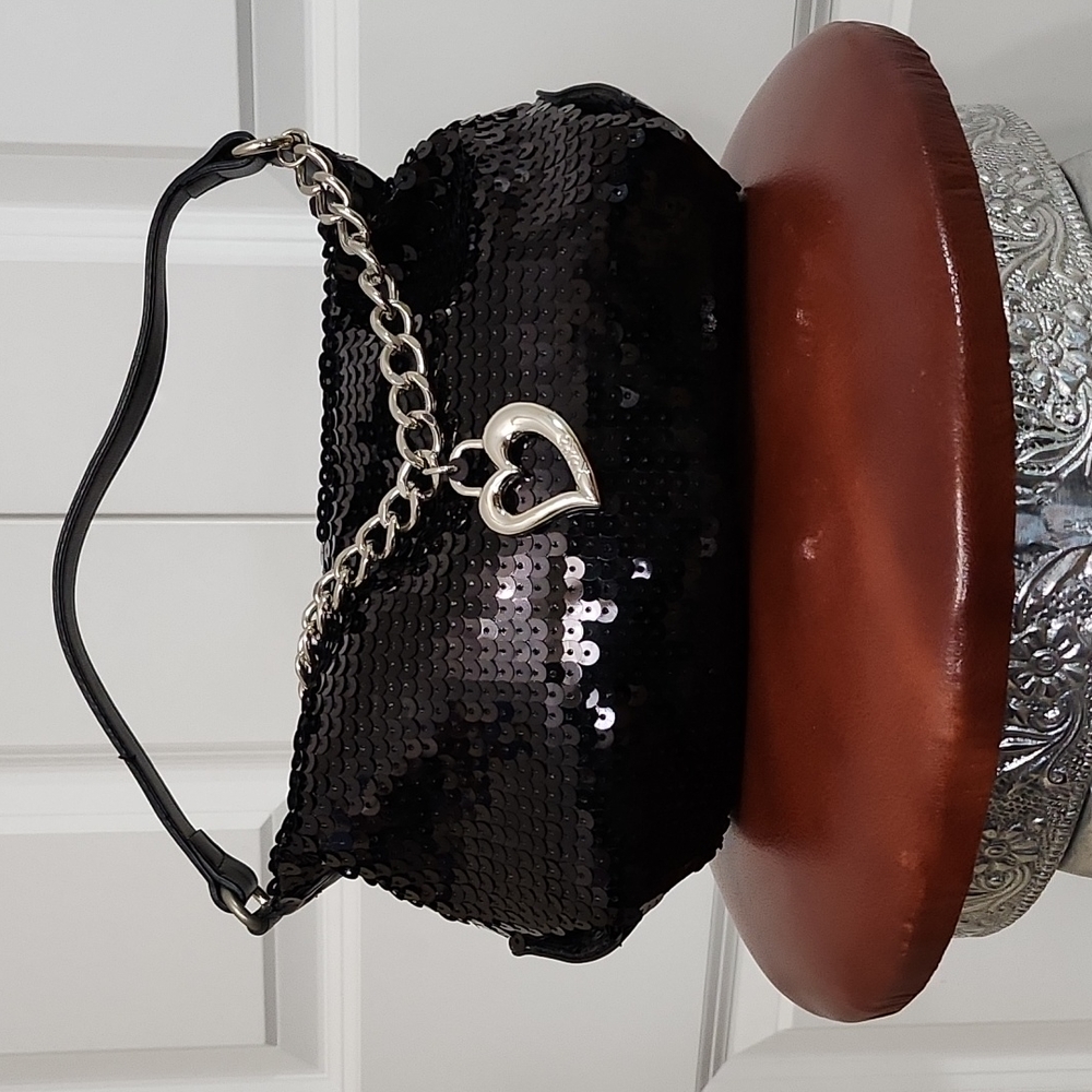 XOXO BLACK SEQUINED BAG WITH STRAP IN GREAT CONDITION